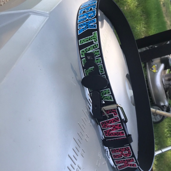 Black Multi Colored TWERK Leopard Print Font Belt - Picture 5 of 5
